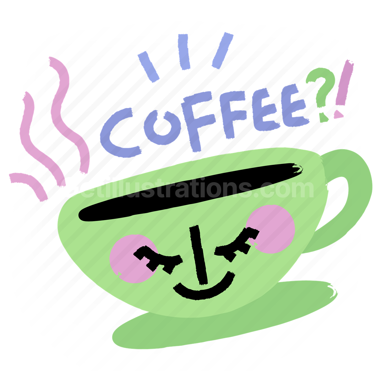drink, beverage, coffee, mug, face, smiley, sticker, character